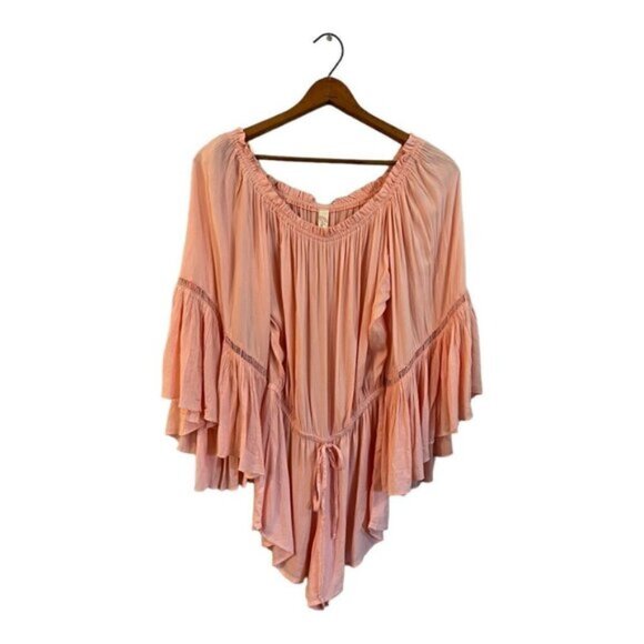 Elan Boho Bell Sleeve Off Shoulder Pink Romper Small Festival Beachy - Picture 1 of 5
